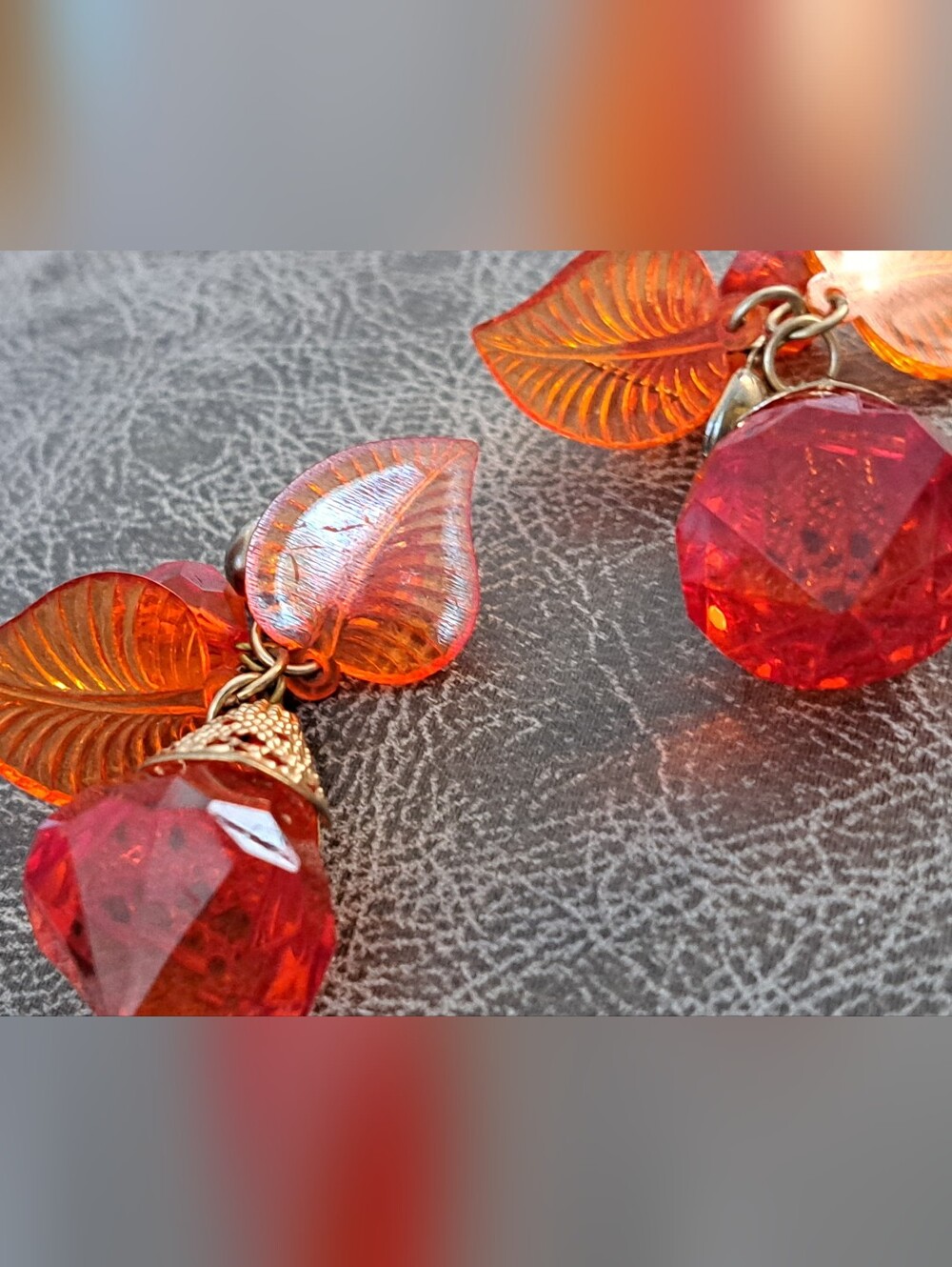 Vintage-Inspired Orange Leaf Drop Earrings -